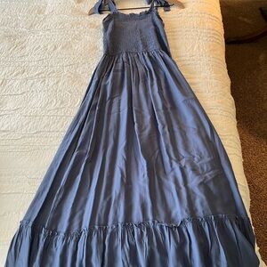 Blue Maxi Dress with Smocked Bodice